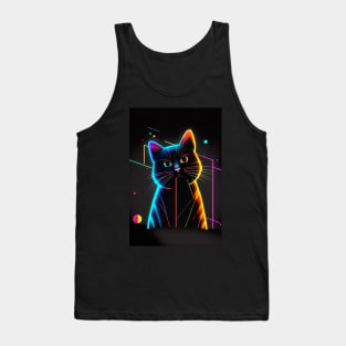 Cool Cat Portrait Neon Art Style Tank Top